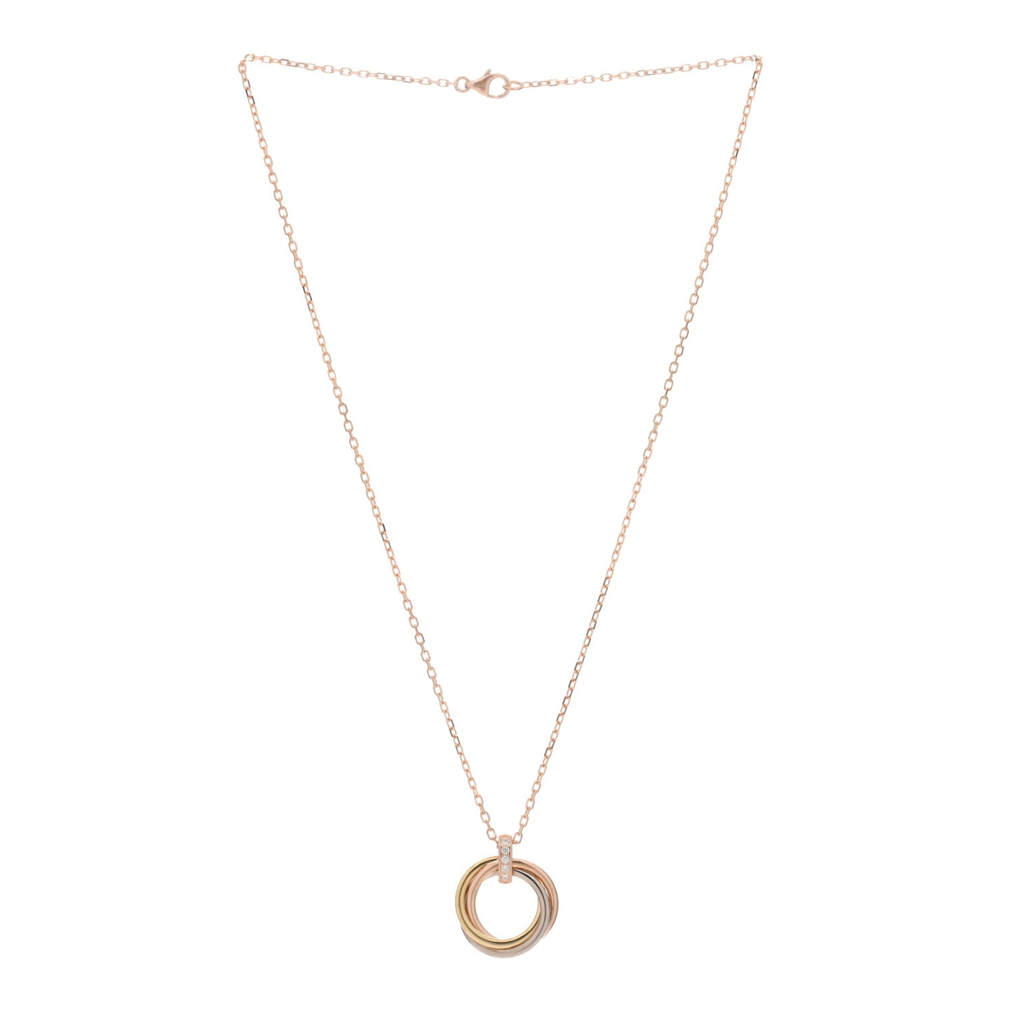 18K Pink White Yellow Gold Diamond Trinity Pendant Necklace