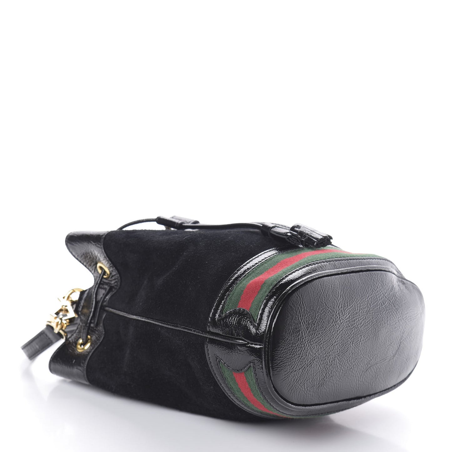 Suede Patent Web Small Ophidia Bucket Bag Black