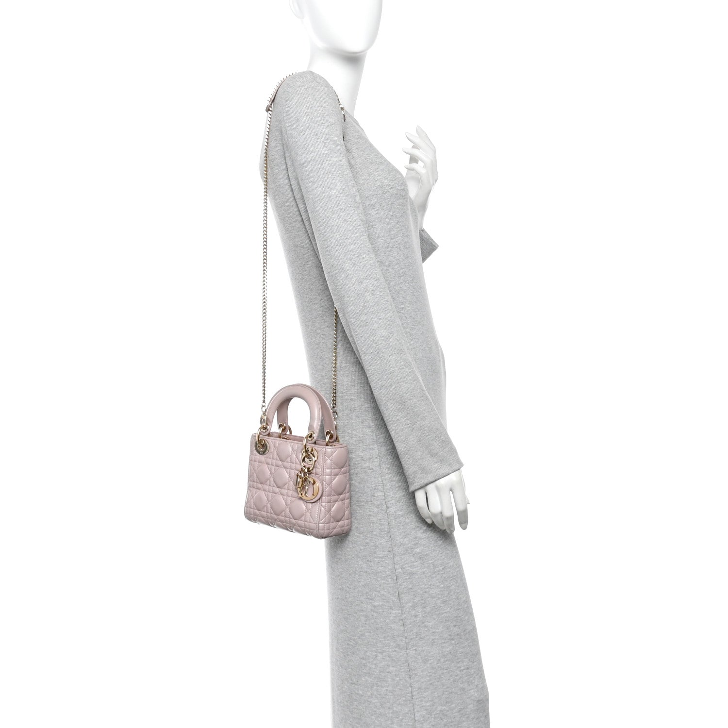 Christian Dior Metallic Lambskin Cannage Mini Lady Dior Lotus 2 of 10