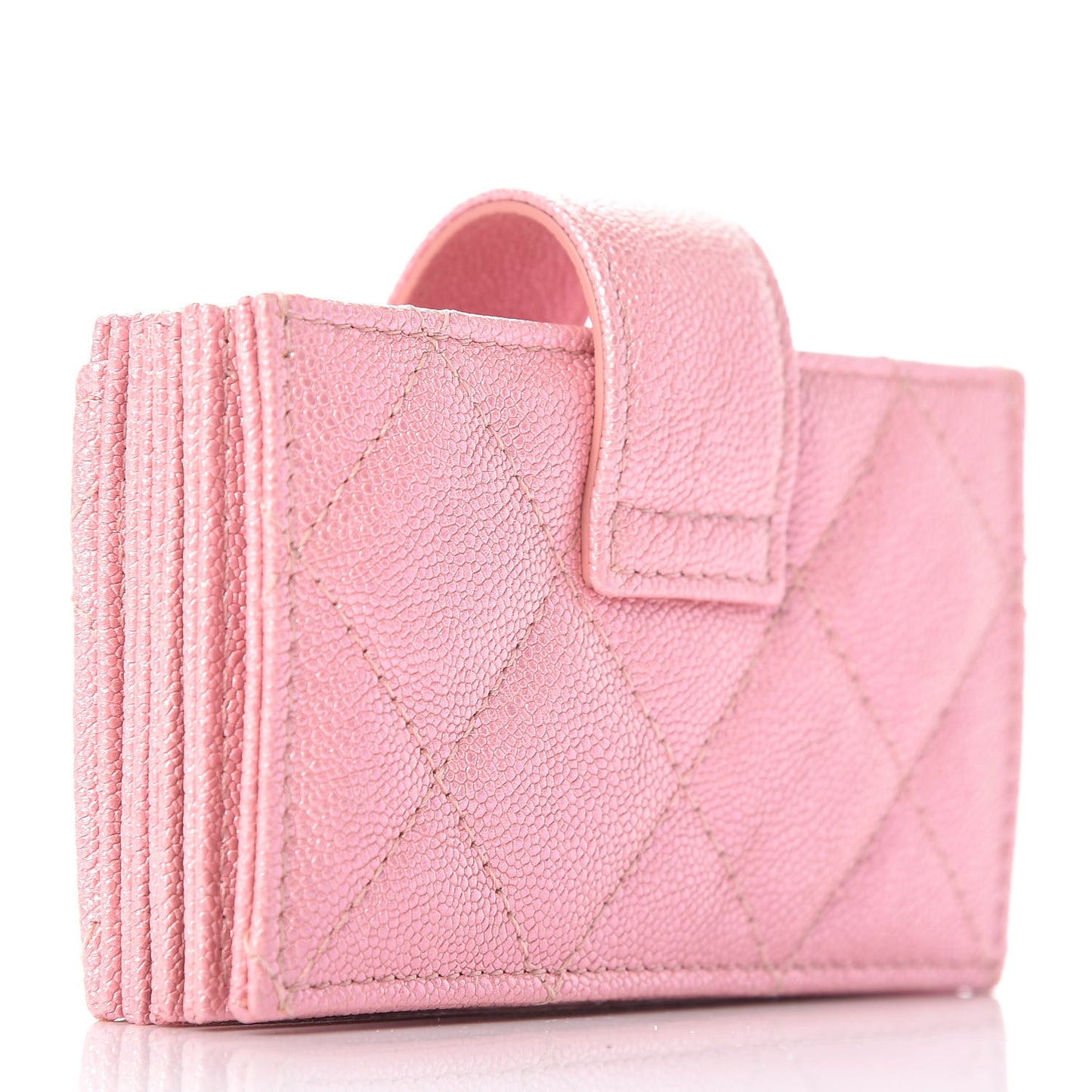 Iridescent Caviar Quilted Card Holder Pink