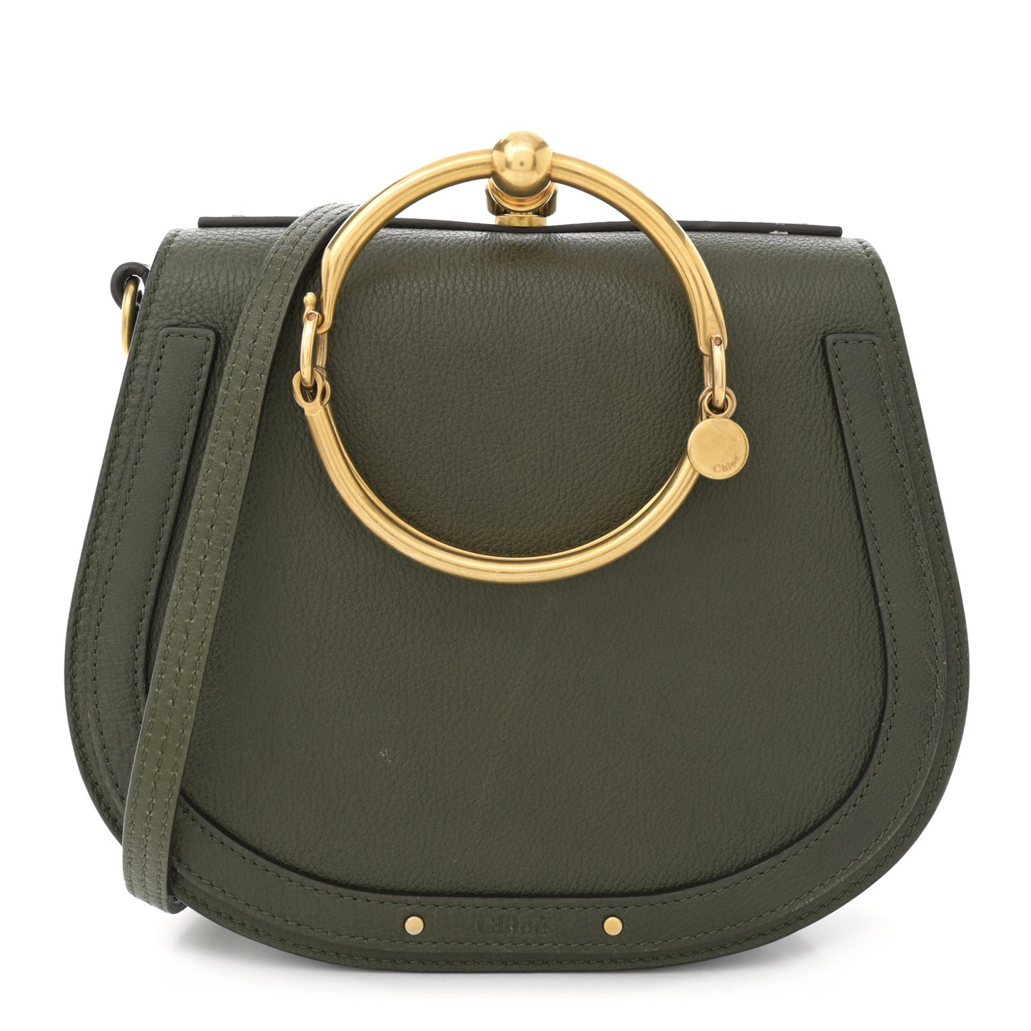 Calfskin Suede Medium Nile Bracelet Bag Midnight Green
