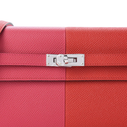 Hermes Epsom Tri-Color Kelly Wallet To Go Rouge De Coeur Rose Extreme Bleu Zanzibar 9 of 10