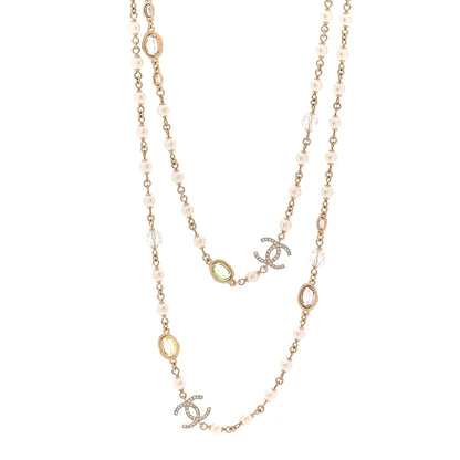 Chanel Crystal Pearl CC Long Necklace Gold Pearly White Multicolor 1 of 4