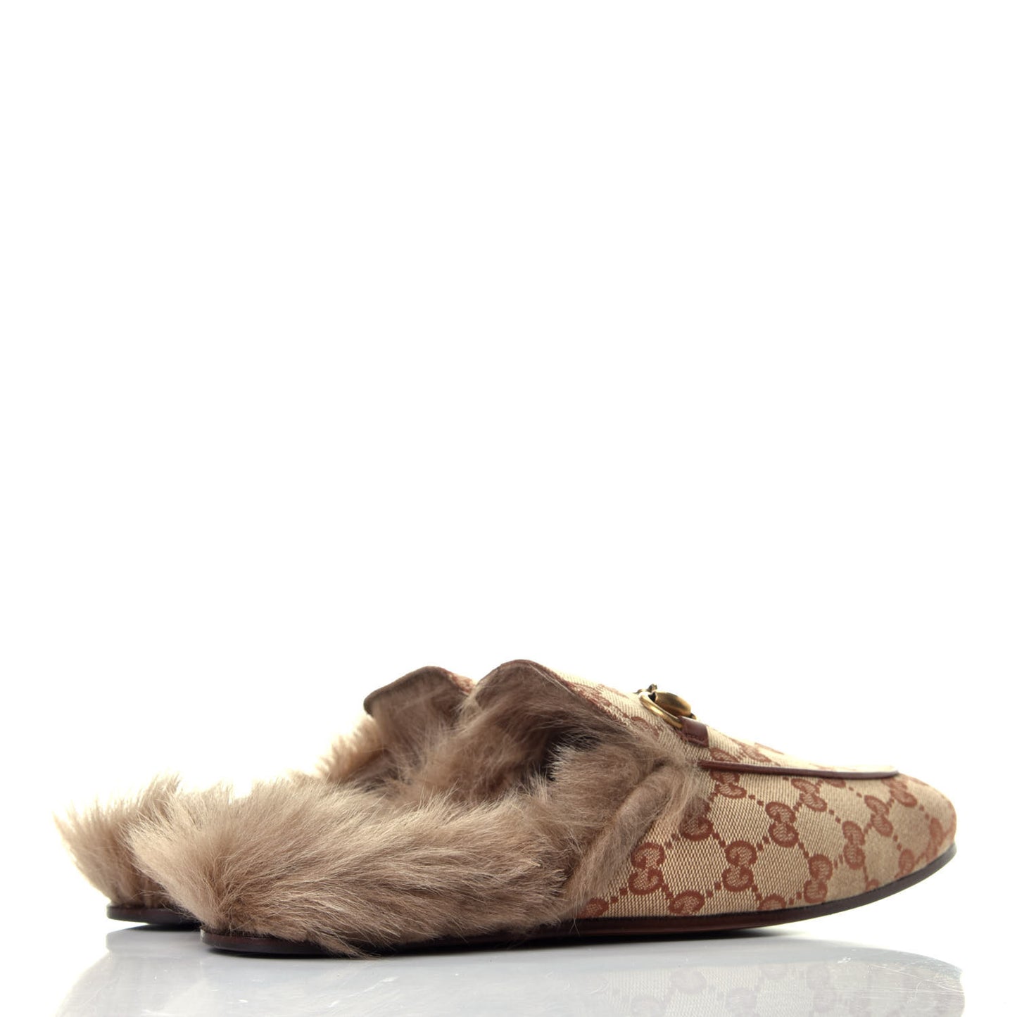 GG Monogram Fur Mens Princetown Slippers 7 Beige Ruggine Rust