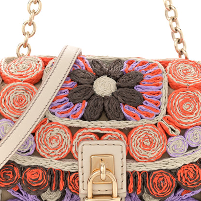 Dolce & Gabbana Raffia Crochet Embroidered Padlock Flap Satchel Multicolor 7 of 13
