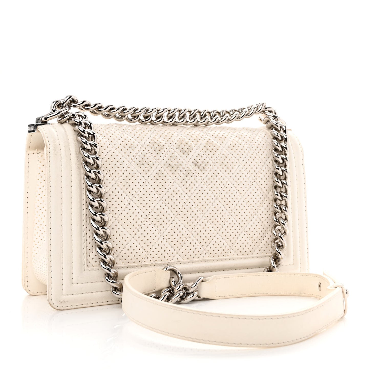 Lambskin Perforated Medium Boy Flap White