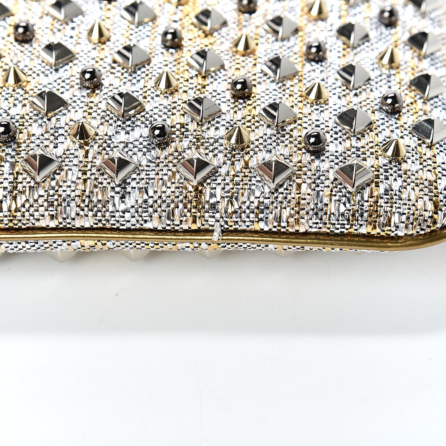 Metallic Raffia Spikes Loubiposh Chain Clutch Silver Gold