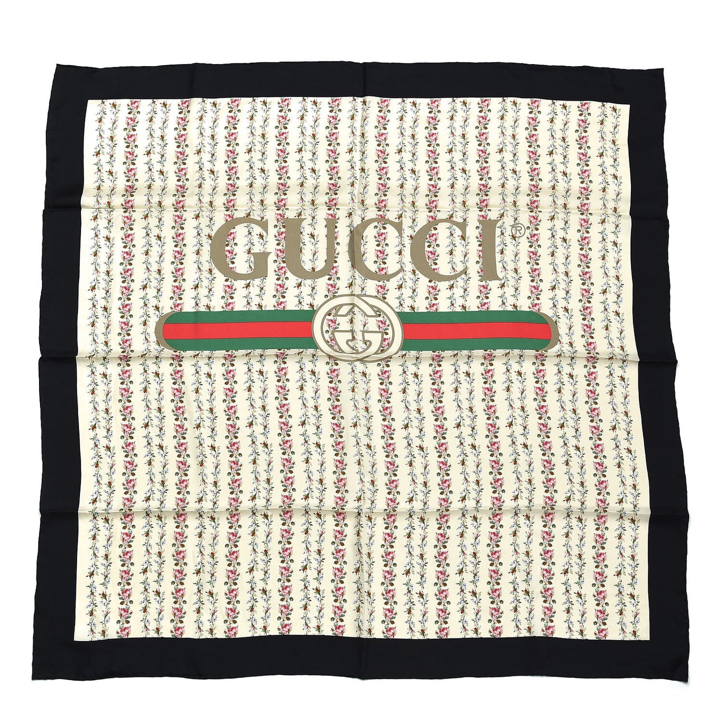 Silk Twill Gucci Rose Series Square Scarf Ivory Black