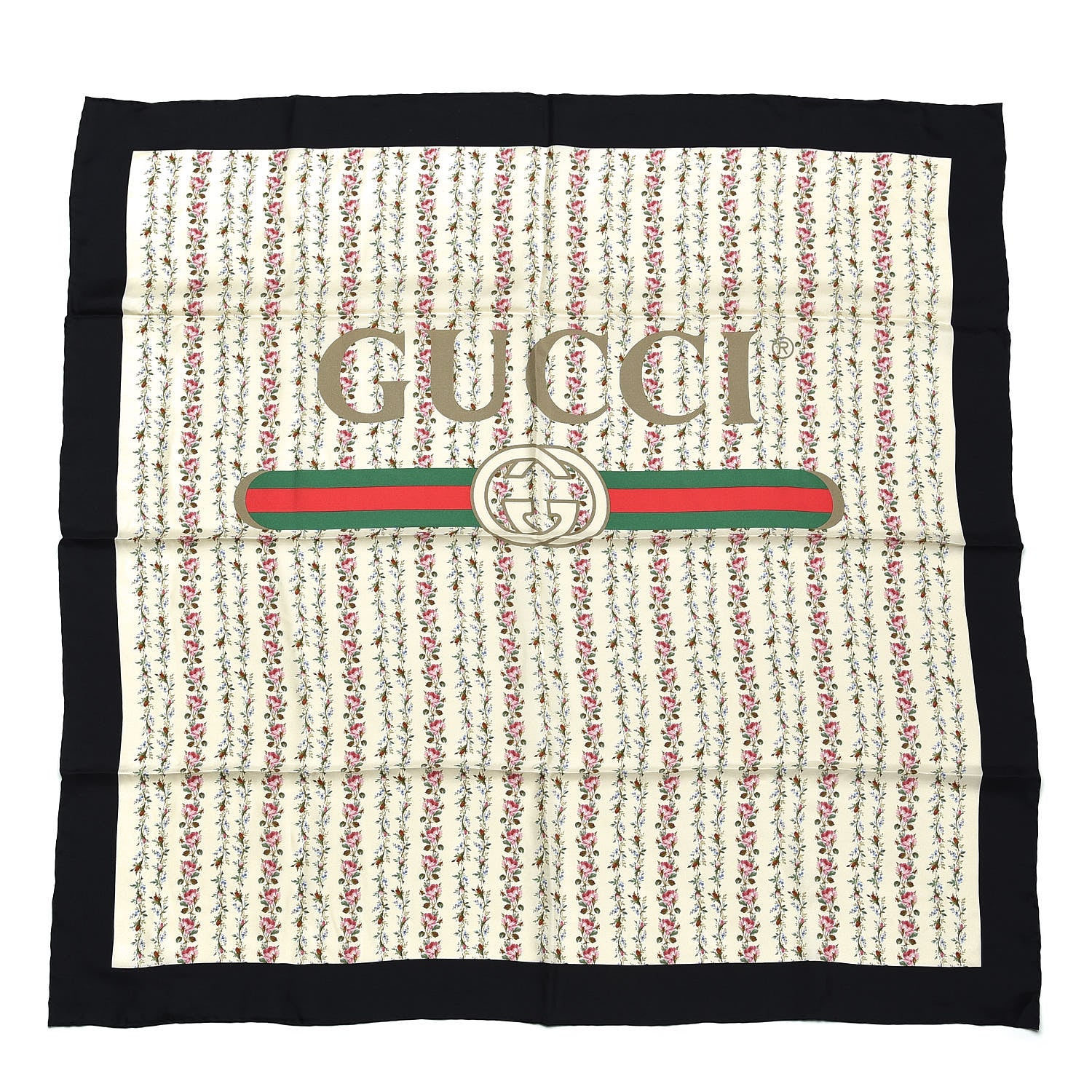 Gucci Silk Twill Gucci Rose Series Square Scarf Ivory Black 1 of 4