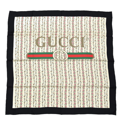 Gucci Silk Twill Gucci Rose Series Square Scarf Ivory Black 1 of 4