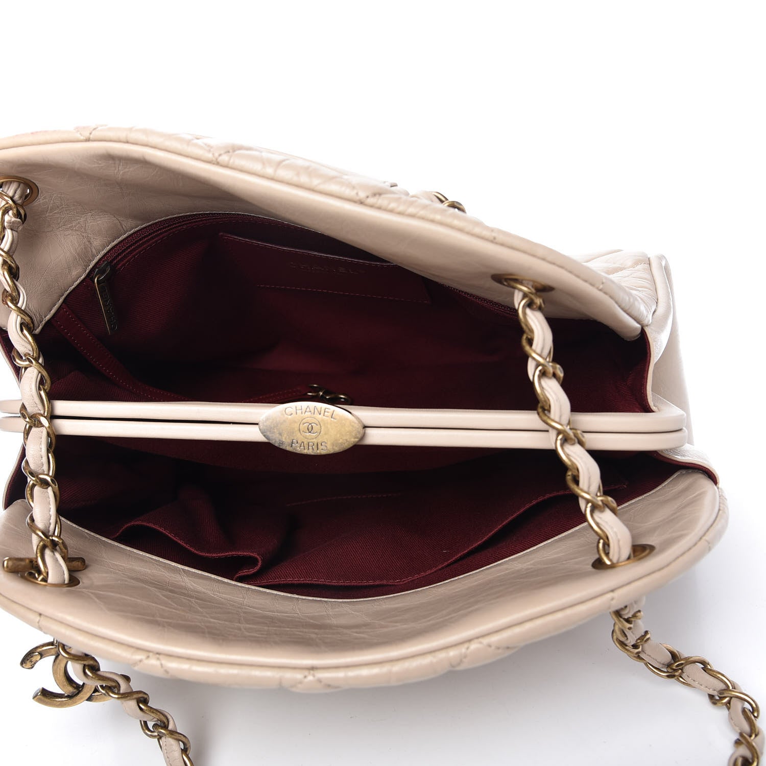 Chanel Aged Calfskin Large Just Mademoiselle Bowling Bag Beige 5 of 11