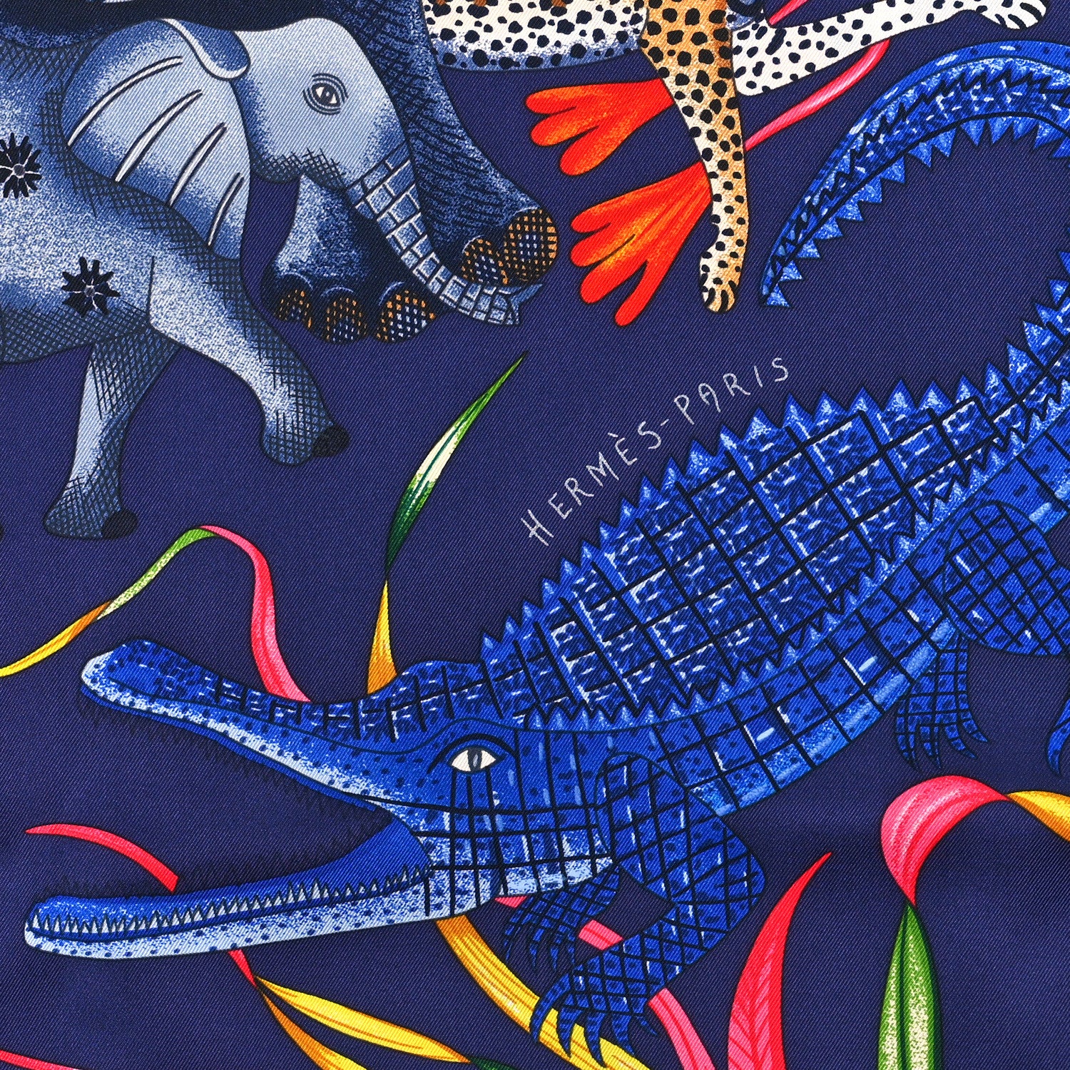Hermes Silk La Marche Du Zambeze Scarf 90 Indigo Rose Vif Multicolor 2 of 3