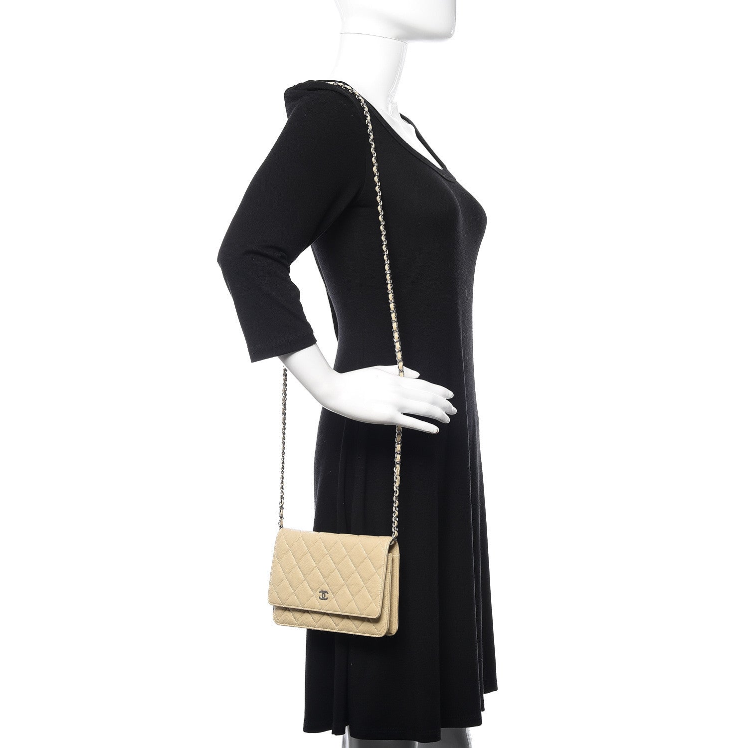Chanel Caviar Quilted Wallet On Chain WOC Light Beige 2 of 11