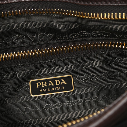 Prada Glossy Calfskin Triangle Medium Bonnie Shoulder Bag Dark Brown 6 of 9