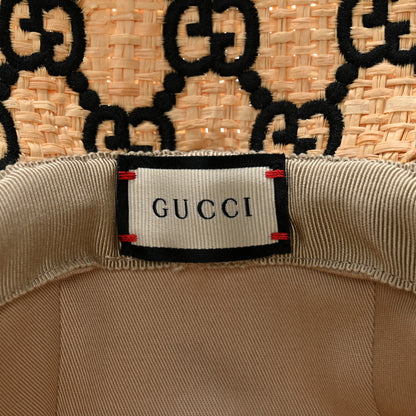 Gucci Raffia Elaphe Interlocking GG Embroidered Fedora Hat M Ivory Black 8 of 11