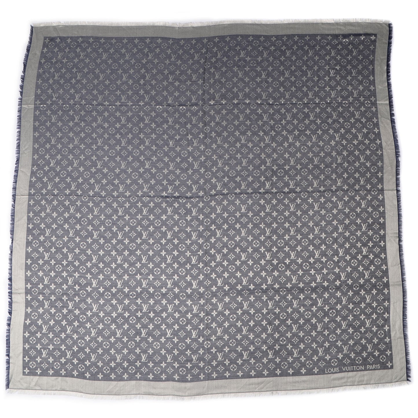 Silk Wool Monogram Denim Shawl Blue