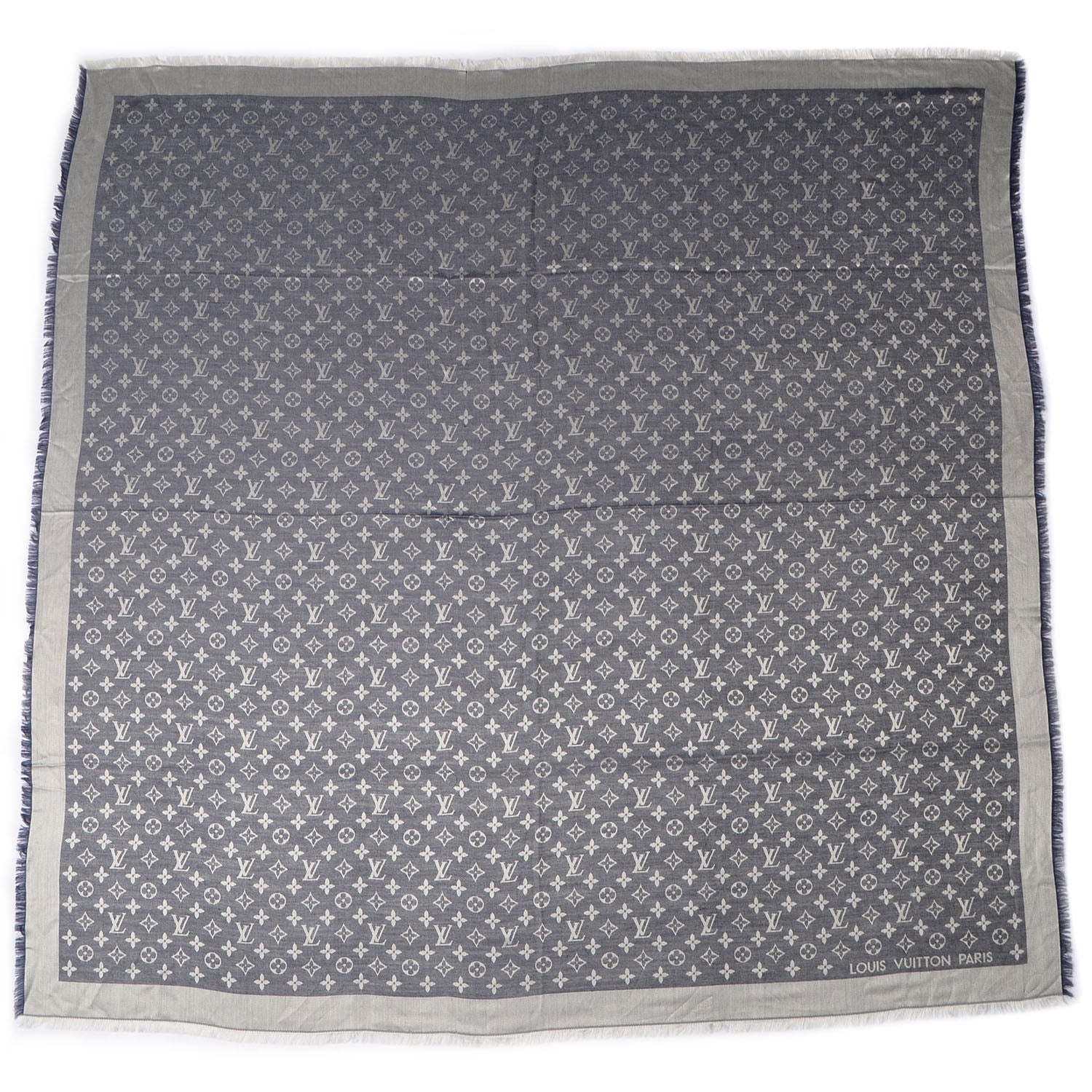 Louis Vuitton Silk Wool Monogram Denim Shawl Blue 3 of 5