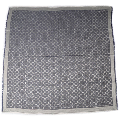 Louis Vuitton Silk Wool Monogram Denim Shawl Blue 3 of 5