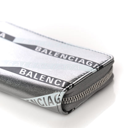 Balenciaga Metallic Calfskin Losange Monogram Everyday Zip Around Card Case Silver Black White 10 of 14