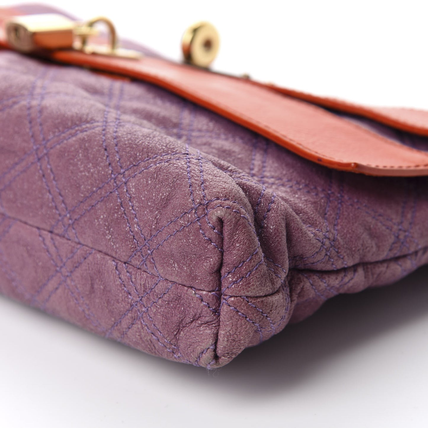 Calfskin Quilted Clutch Purple Orange