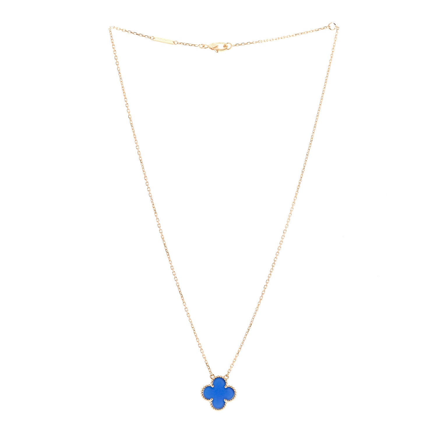 Van Cleef & Arpels 18K Yellow Gold Blue Agate Vintage Alhambra Pendant Necklace 3 of 6