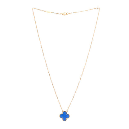 Van Cleef & Arpels 18K Yellow Gold Blue Agate Vintage Alhambra Pendant Necklace 3 of 6