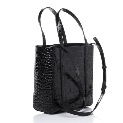 Balenciaga Shiny Calfskin Logo Crocodile Embossed XXS Everyday Tote Black 4 of 10