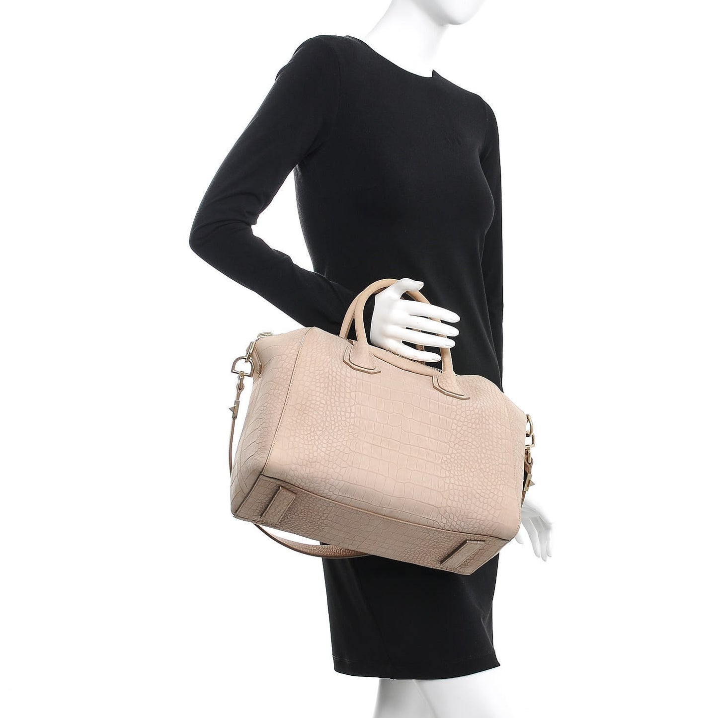 Nubuck Crocodile Embossed Medium Antigona Beige