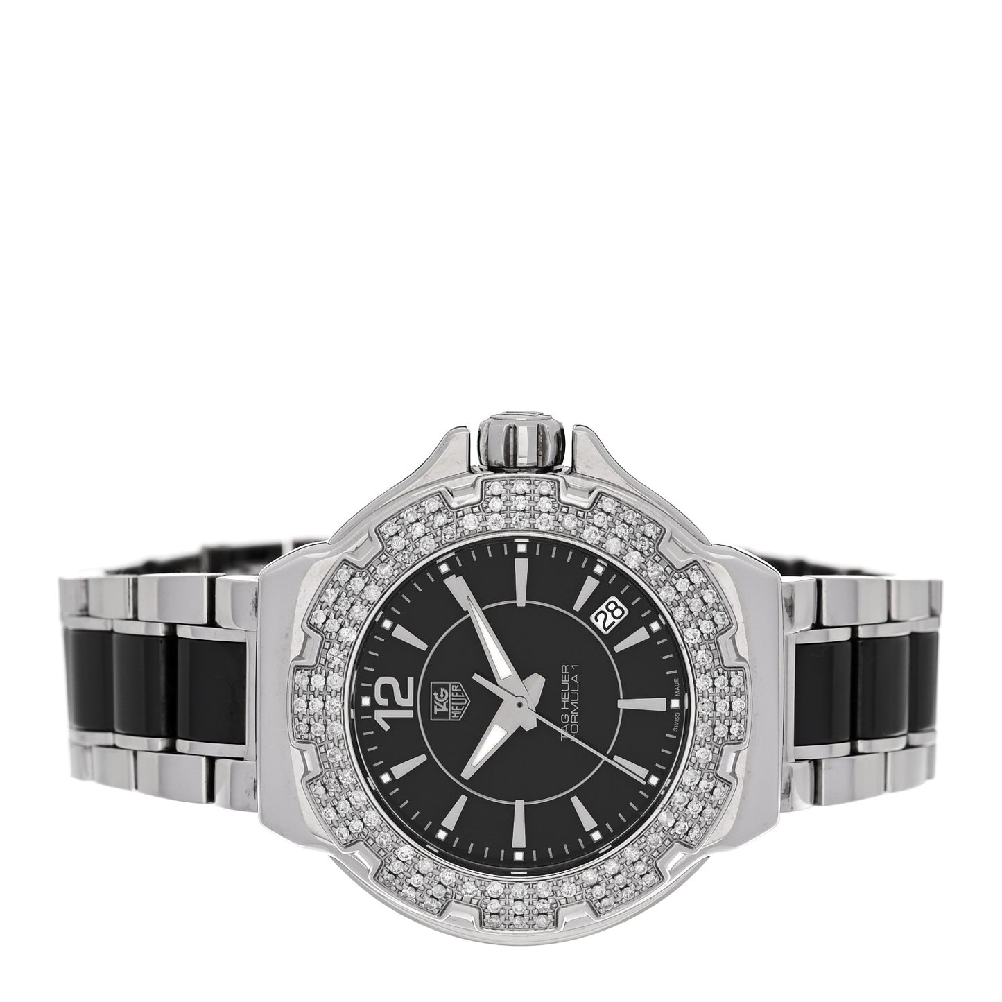 Stainless Steel Ceramic Diamond Bezel 34mm Formula 1 Lady Quartz Watch Black WAH1214