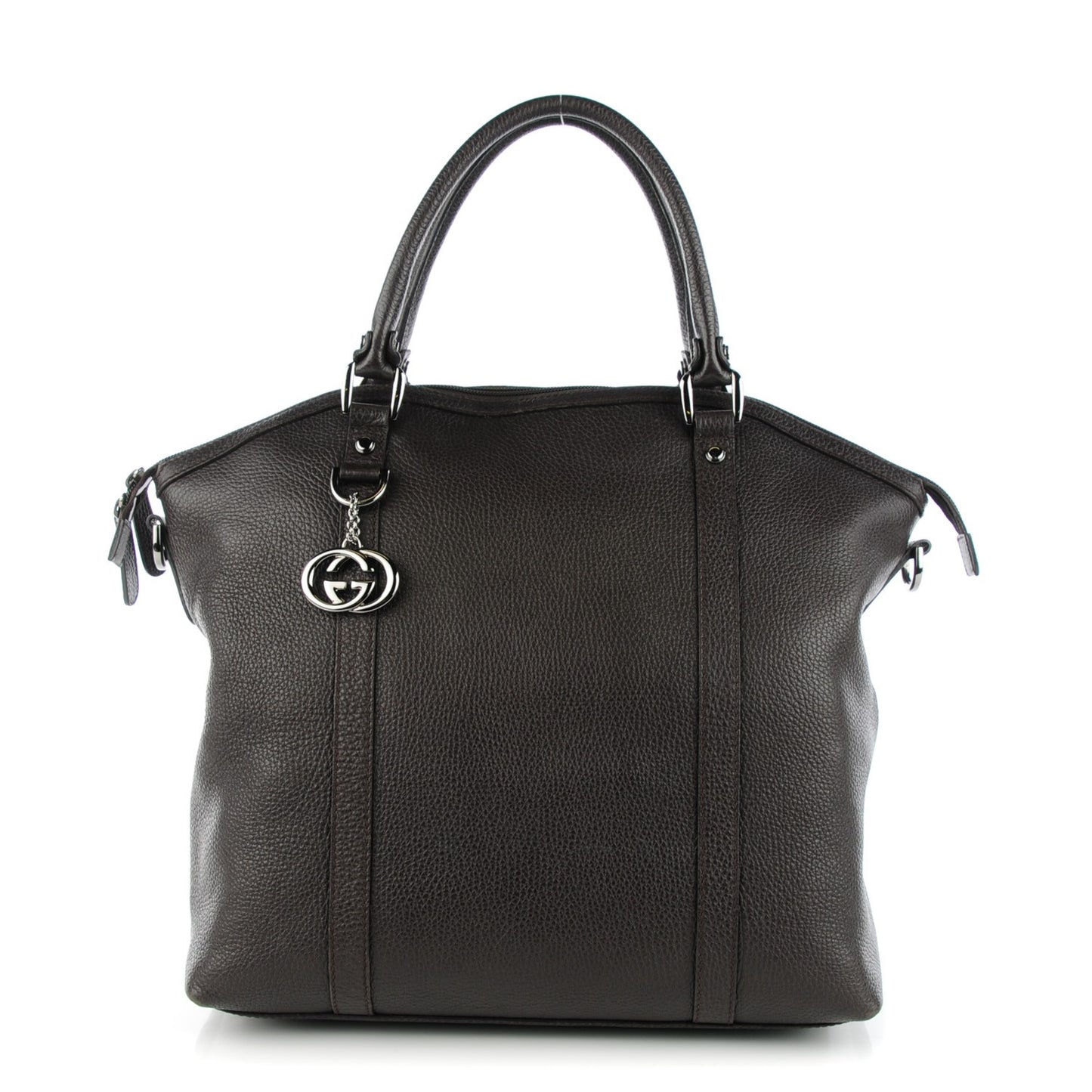Calfskin Medium GG Charm Convertible Dome Satchel Dark Brown
