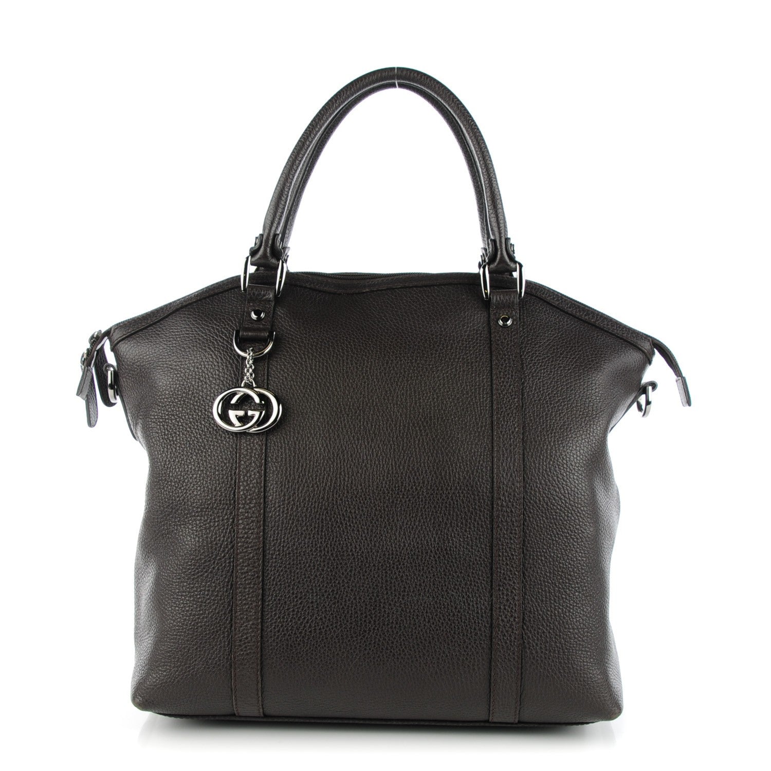 Gucci Calfskin Medium GG Charm Convertible Dome Satchel Dark Brown 1 of 7