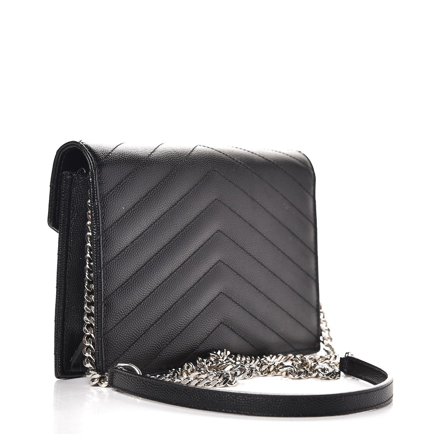 Grain De Poudre Matelasse Chevron Monogram Envelope Chain Wallet Black