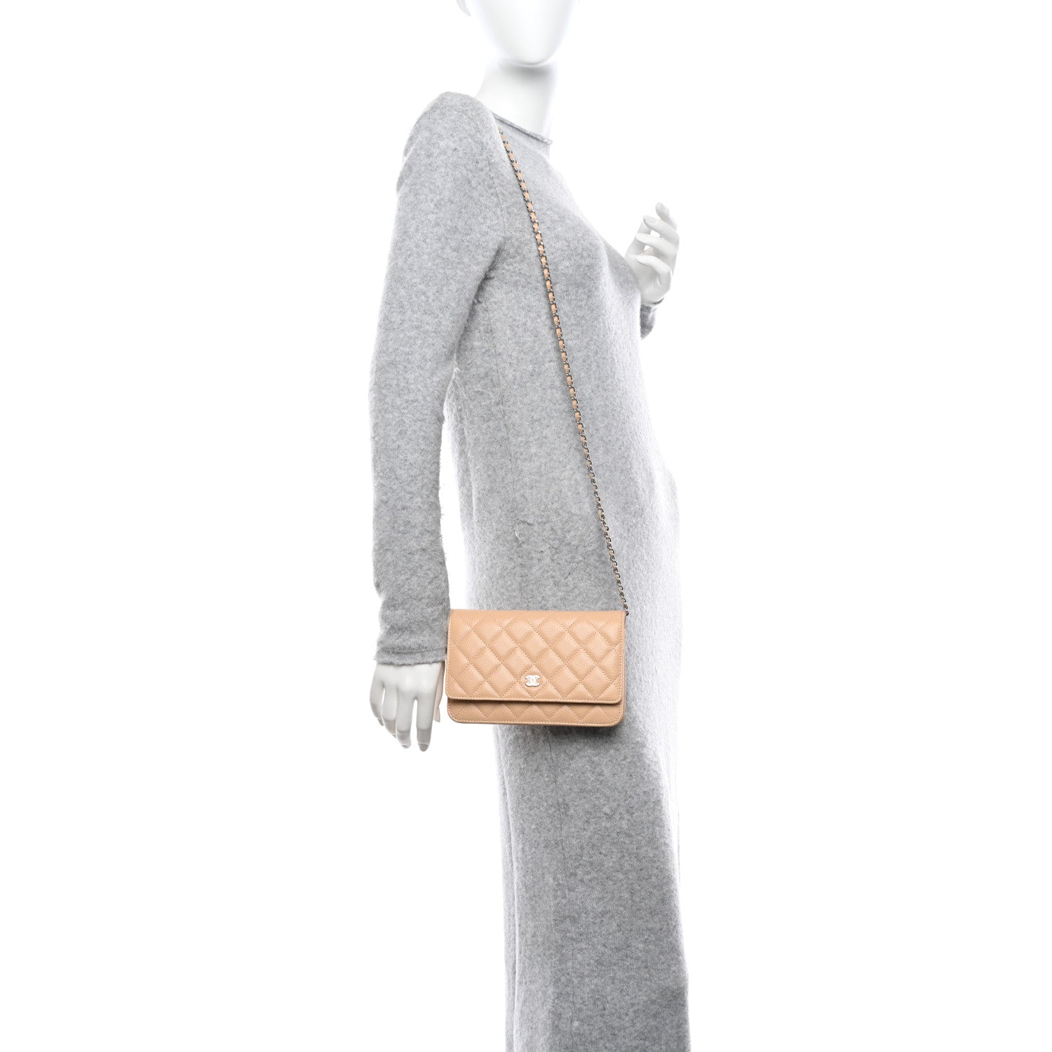 Chanel Caviar Quilted Wallet on Chain WOC Beige 2 of 13