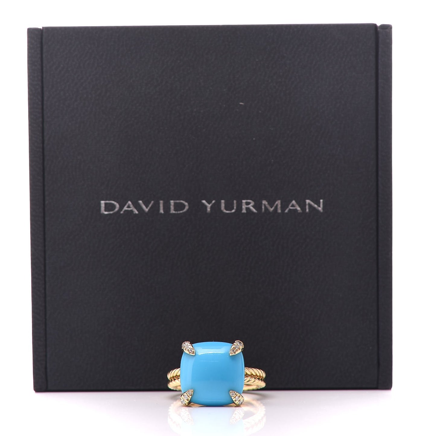 18K Yellow Gold Diamond Turquoise 14mm Chatelaine Ring 57 8