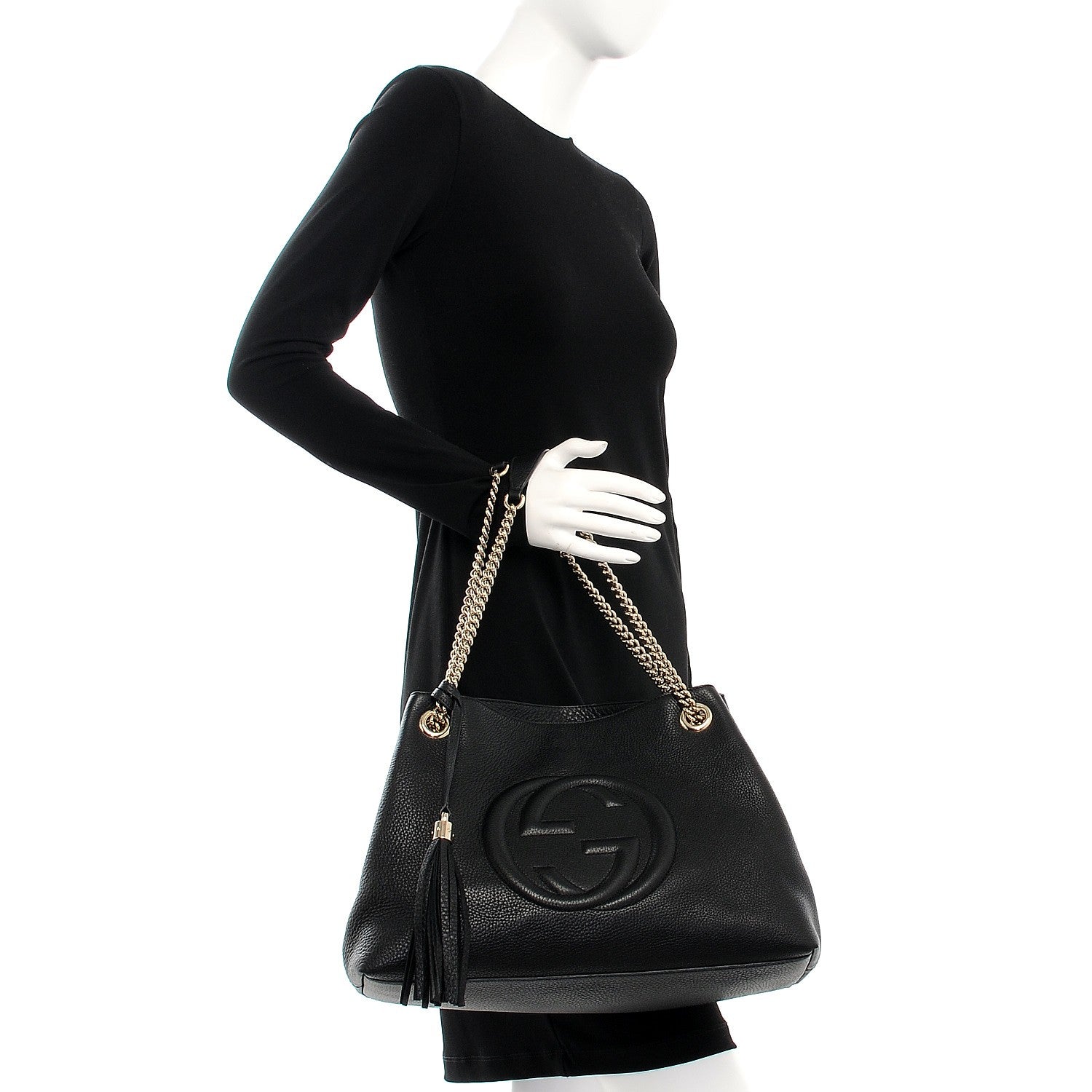 Gucci Pebbled Calfskin Medium Soho Chain Shoulder Bag Black 2 of 7