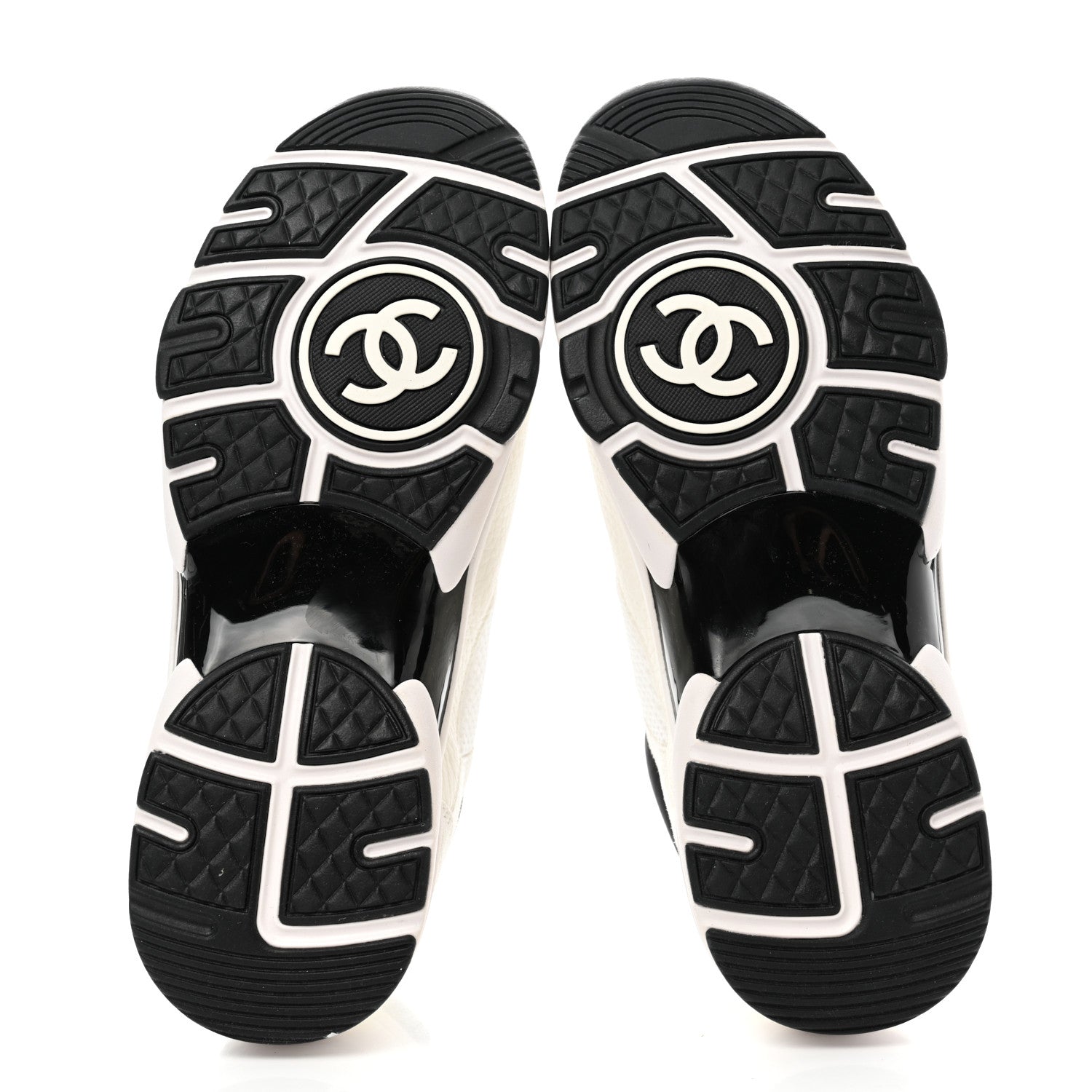 Chanel Mesh Suede Calfskin Grained Calfskin Womens CC Sneakers 37.5 White Black 5 of 6