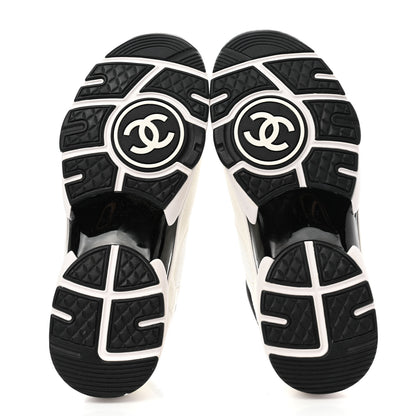 Chanel Mesh Suede Calfskin Grained Calfskin Womens CC Sneakers 37.5 White Black 5 of 6