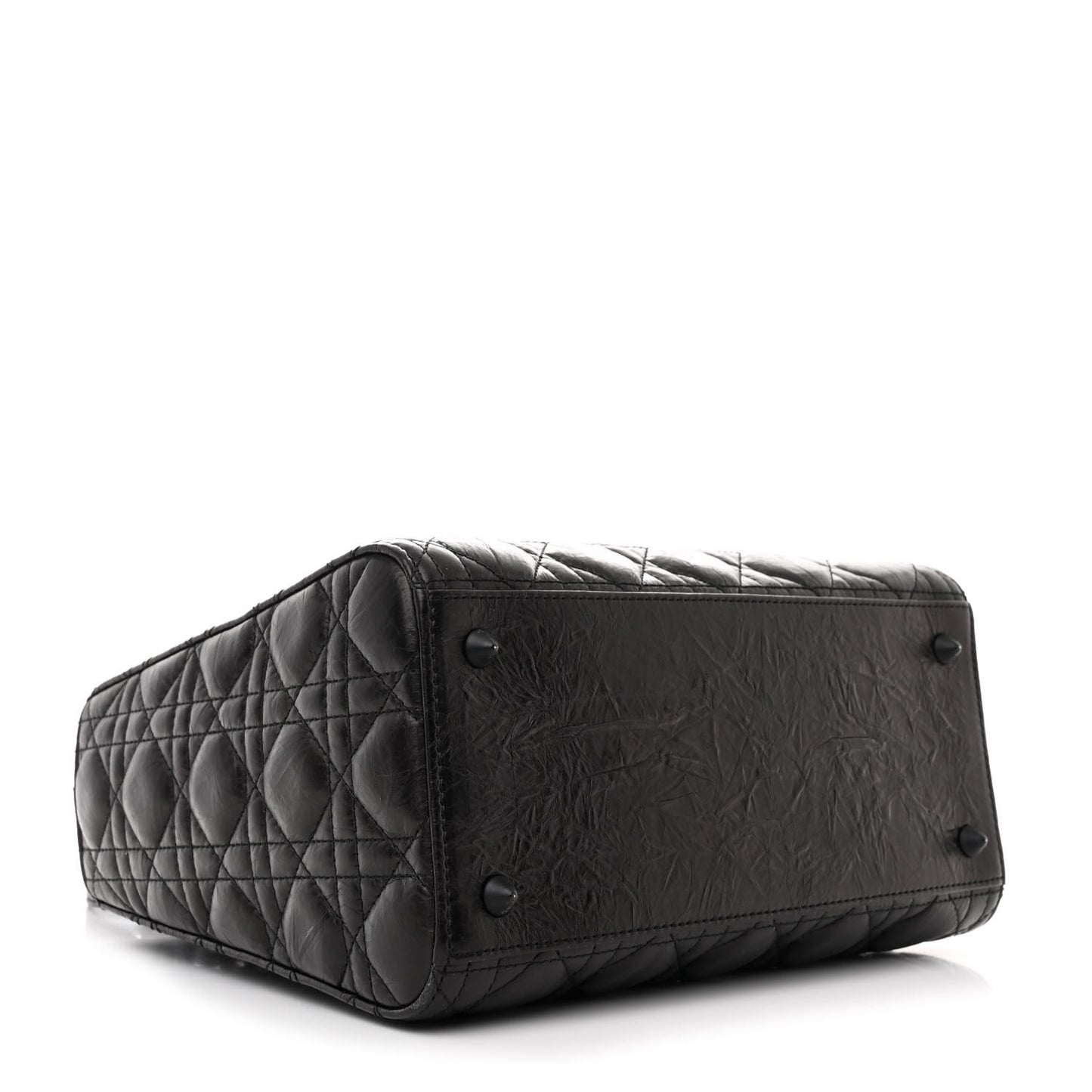 Crinkled Calfskin Cannage Medium Lady Dior Black