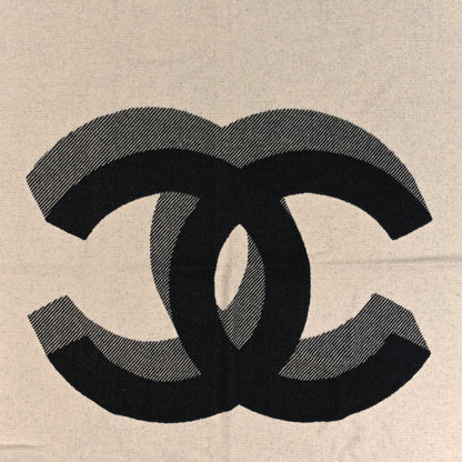 Chanel Merino Wool Cashmere CC Throw Blanket Black Beige 2 of 4
