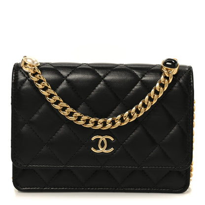 Chanel Lambskin Quilted CC Pearl Enamel Clutch on Chain WOC Black 1 of 11