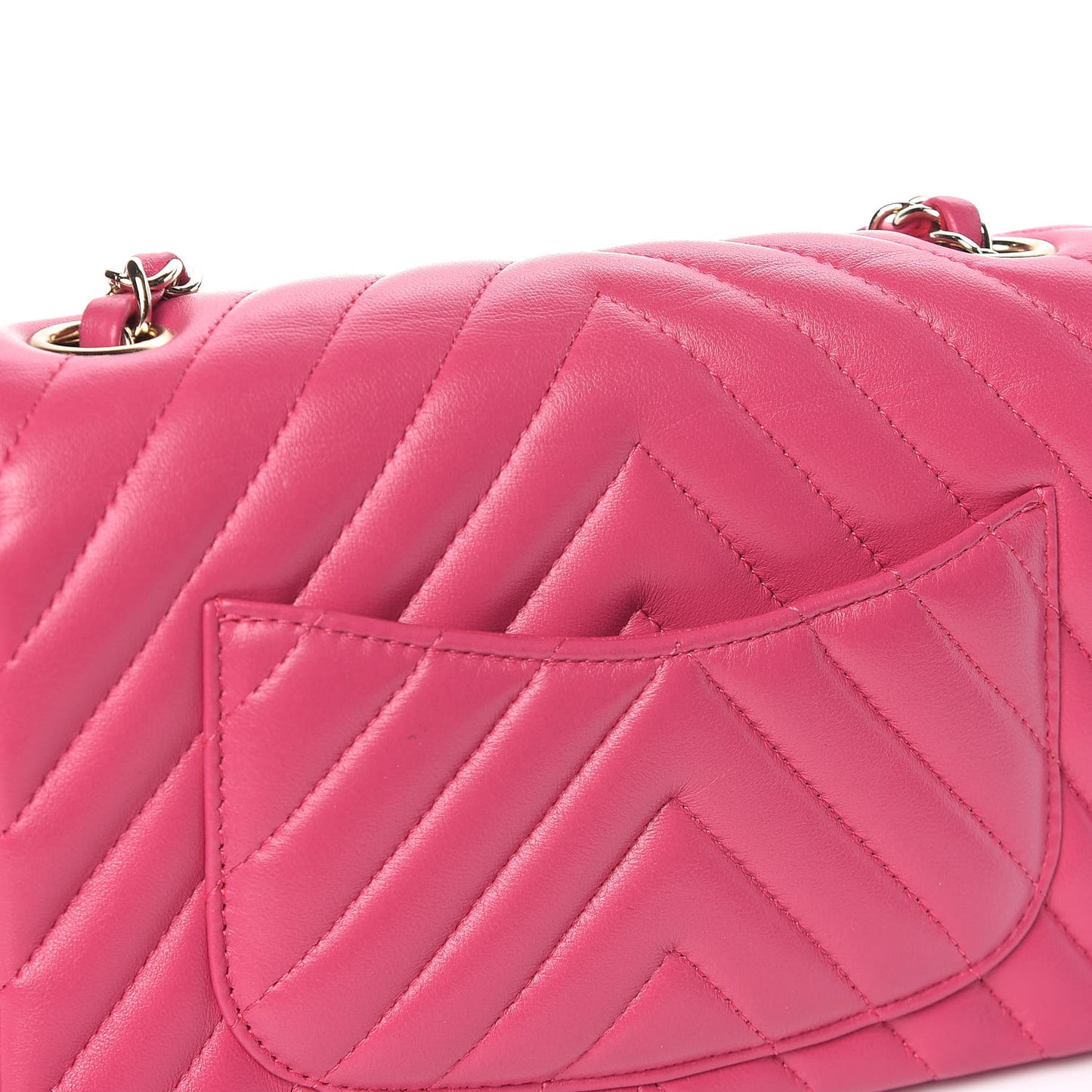 Lambskin Chevron Quilted Mini Rectangular Flap Fuchsia