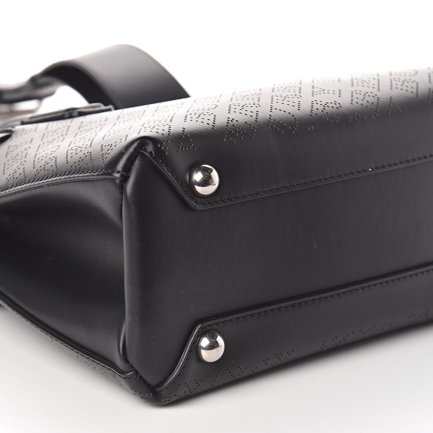 Calfskin Perforated Small Banner Tote Black