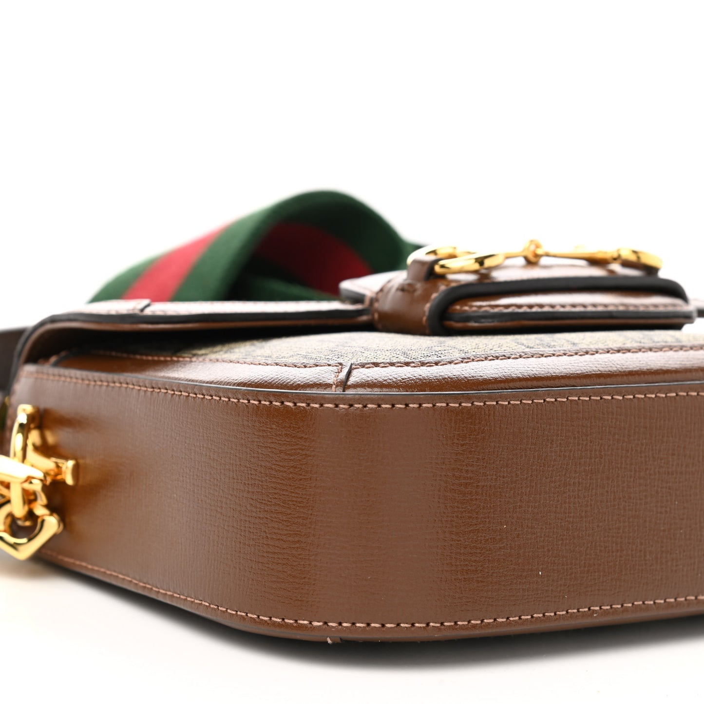 GG Supreme Monogram Web Mini Horsebit 1955 Shoulder Bag Beige Brown Sugar