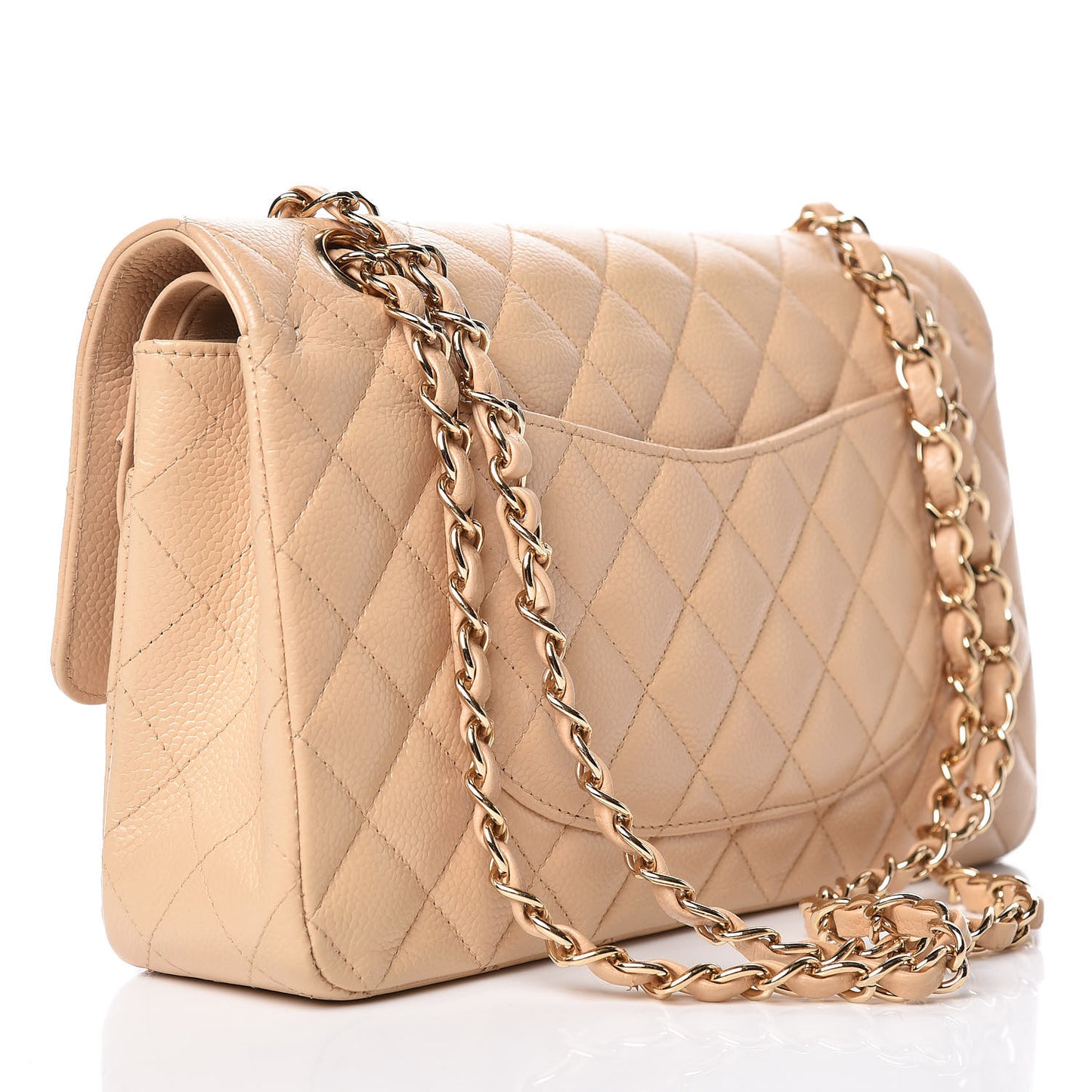 Caviar Quilted Medium Double Flap Beige Clair