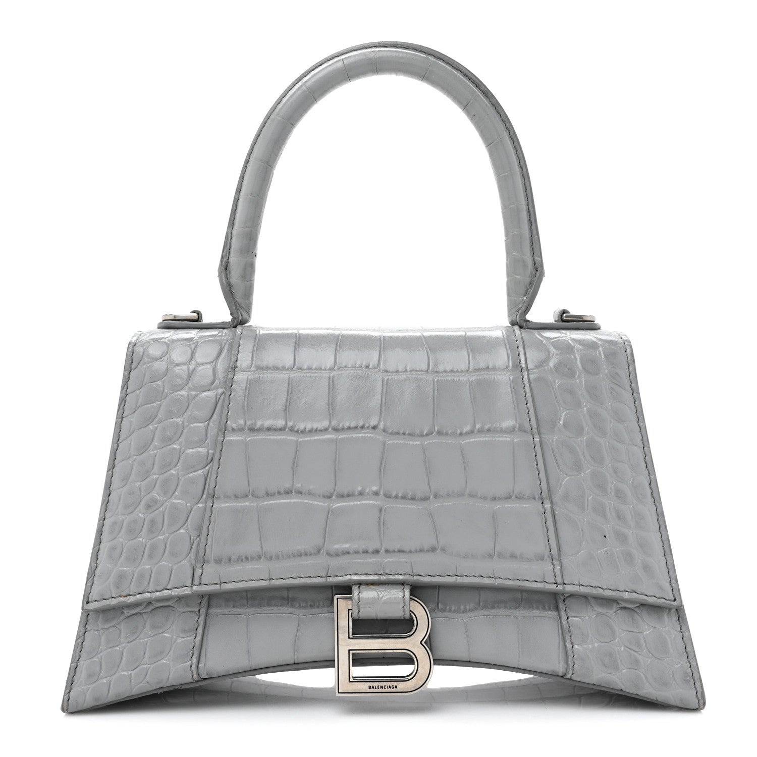 Balenciaga Shiny Calfskin Crocodile Embossed Small Hourglass Top Handle Bag Balenciaga Grey 1 of 17