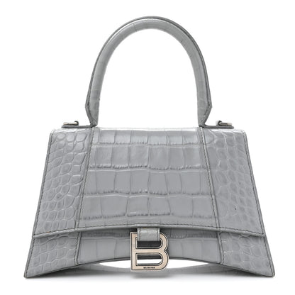 Balenciaga Shiny Calfskin Crocodile Embossed Small Hourglass Top Handle Bag Balenciaga Grey 1 of 17