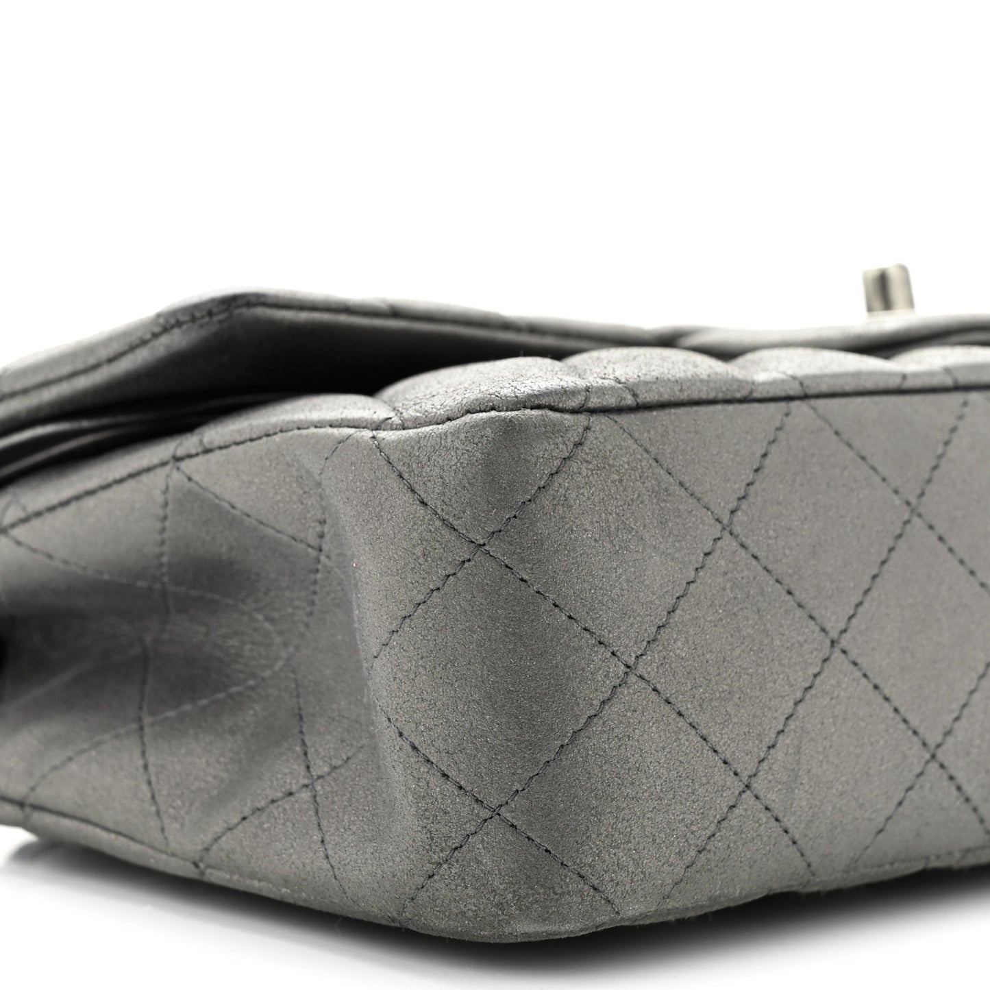 Metallic Lambskin Quilted Medium Double Flap Pewter