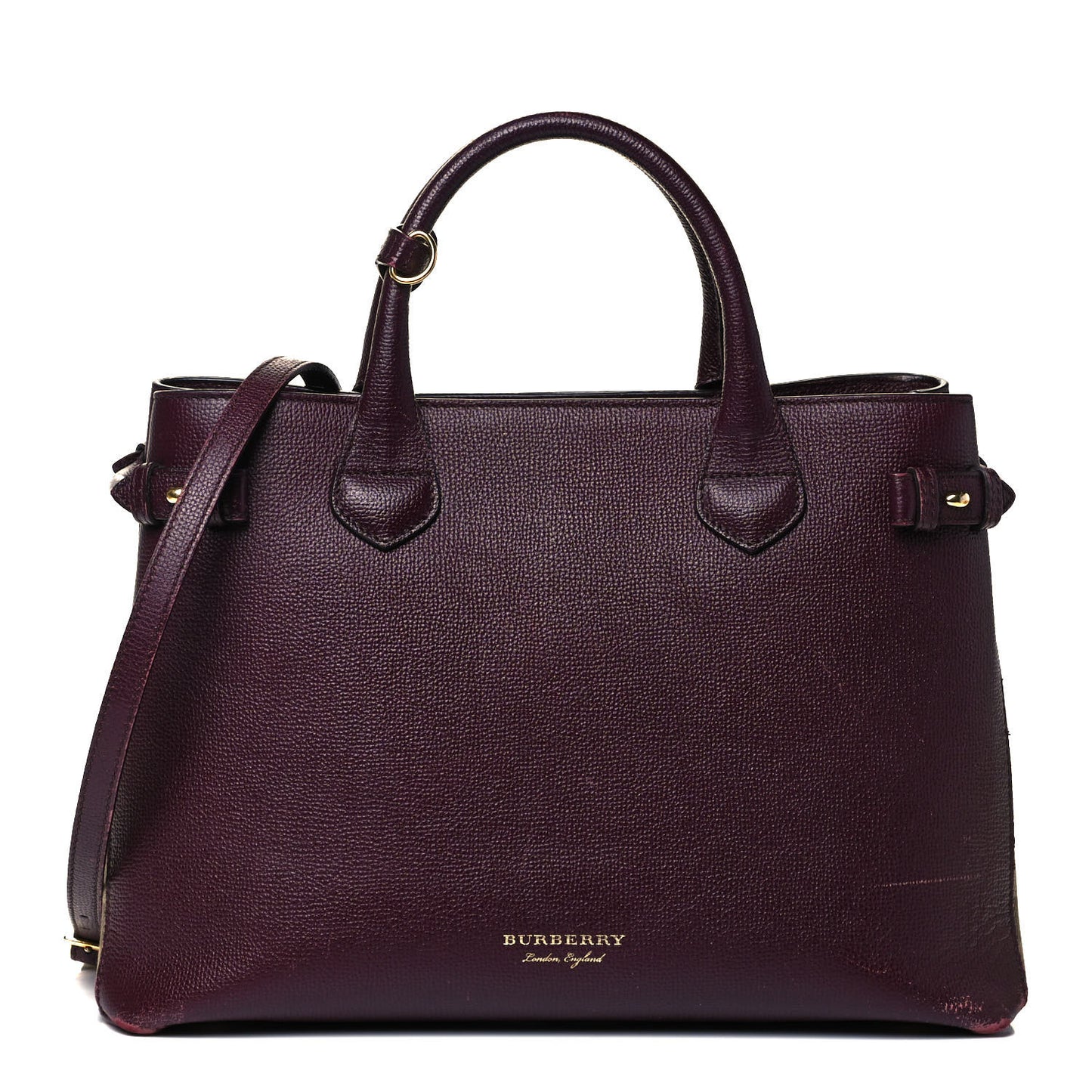 Grainy Calfskin House Check Medium Banner Tote Elderberry