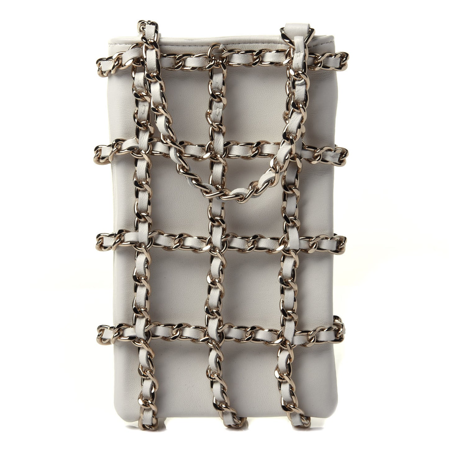 Lambskin Tech Me Out Clutch With Chain White