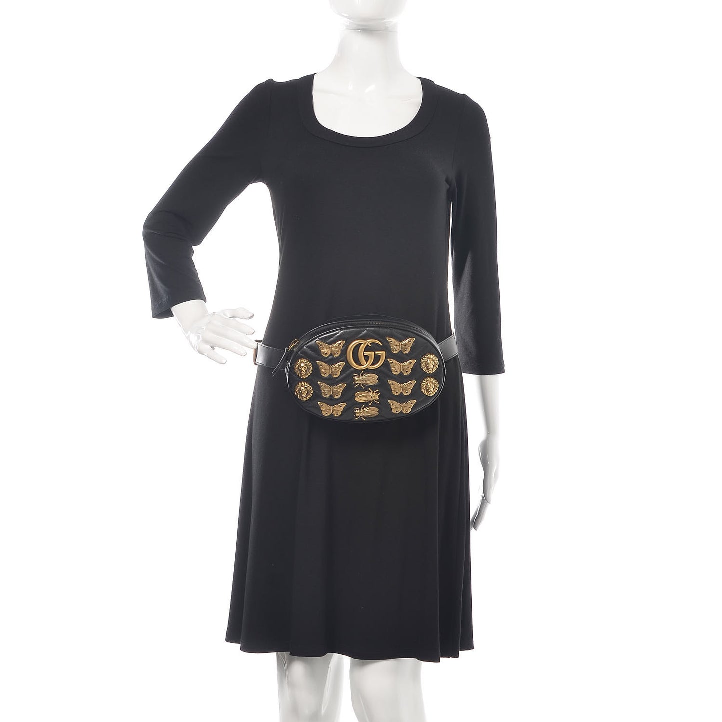 Calfskin Matelasse Animal Studs GG Marmont Belt Bag 95 38 Black